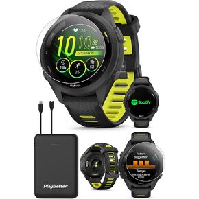 PlayBetter Garmin Forerunner 265 (Aqua/Black) Running GPS Smartwatch | Bright AMOLED Display, Advanced Training, Recovery Insights | Bundle HD Screen Protectors & Portable Charger