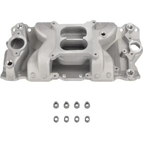 Airgap Intake Manifold High Rise Air Gap Dual Plane Satin Aluminum Compatible with SBC Small Block Chevy 350 400 Black