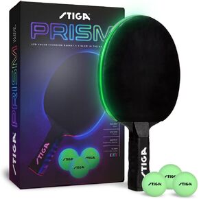 STIGA Prism LED Ping Pong Paddle - 5 LED Color Cycles - Color Gradient Mode - Includes 3 Glow-in-The-Dark Balls - 1.5mm Sponge with Smooth Rubber - Silicone Grip for Max Control