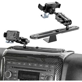 Kaishengyuan Upgraded Metal Phone Holder Compatible with 2011-2017 Jeep Wrangler JK JKU, Multifunctional Slide Rail Base with 25mm Single Ball & Mechanical Arm Dashboard Cell Phone Mount