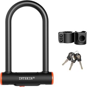 INTEKIN Bike U Lock Heavy Duty Bike Lock Bicycle Lock 16mm U Lock for Bicycle Heavy Duty U Lock with 3 Keys for Road Bikes Mountain Bikes
