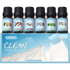 Clean Fragrance Oils Set, Premium Essential Oils for Diffuser for Home, Scented Oil for Soap & Candle Making Scents - Lemongrass, Aloe, Blossom Soap, Fresh Linen, Soft Powder, Cool Cotton