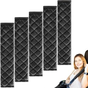 WSSROGY 5 عبوات من وسادات الحزام الآمنة لحماية حزام الأمان في السيارة، طويلة وناعمة ومريحة، وحزام الكتف الآمن، ويغطي وسادات لحماية الرقبة والكتف (أسود)
