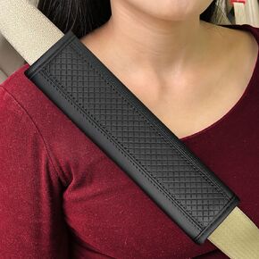 Seat Belt Pads Leather Seat Belt Covers More Comfort Driving Cushion Helps Protect Your Neck and Shoulders Suit for Car, Truck, SUV, Airplane,Camera Backpack Straps-2Pcs