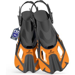 EMSINA Snorkel Fins Adjustable Buckles Open Heel Swim Flippers Travel Size Short Swim Fins for Snorkeling Diving Swimming Adult Men Womens & Kids