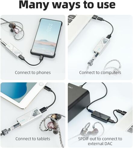 دونجل FiiO/JadeAudio KA13 المحمول DAC، ومحول USB-C، ومخرج 3.5 مم و4.4 مم متوافق مع نظام Android/iOS/الكمبيوتر الشخصي/مشغلات الموسيقى، PCM 384 كيلو هرتز/32 بت | DSD256 550 ميجاوات عالية الطاقة (أسود) in Kuwait