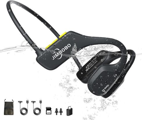 Bluetooth Bone Conduction Headphones, JIMBOBO Open Ear Wireless Earphones with 8GB Memory MP3 Player, Noise Cancelling Mic, IP68 Waterproof Sport Headset for Swimming, Running, Fitness, Yoga (Black) in Saudi Arabia