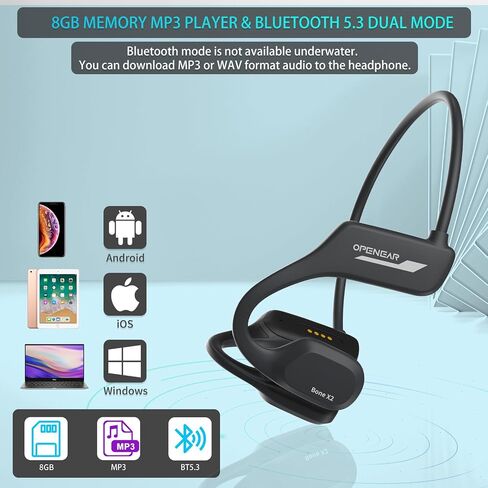 Bluetooth Bone Conduction Headphones, JIMBOBO Open Ear Wireless Earphones with 8GB Memory MP3 Player, Noise Cancelling Mic, IP68 Waterproof Sport Headset for Swimming, Running, Fitness, Yoga (Black) in Saudi Arabia