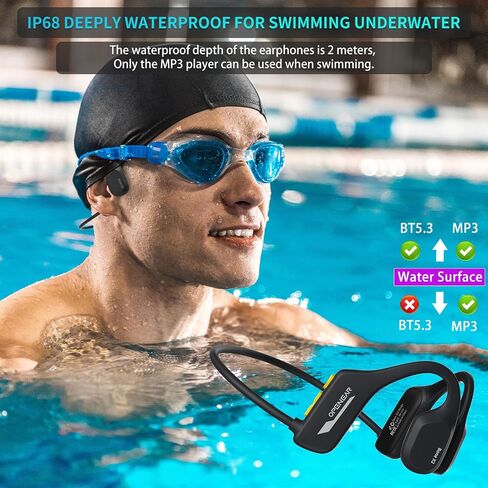 Bluetooth Bone Conduction Headphones, JIMBOBO Open Ear Wireless Earphones with 8GB Memory MP3 Player, Noise Cancelling Mic, IP68 Waterproof Sport Headset for Swimming, Running, Fitness, Yoga (Black) in Saudi Arabia