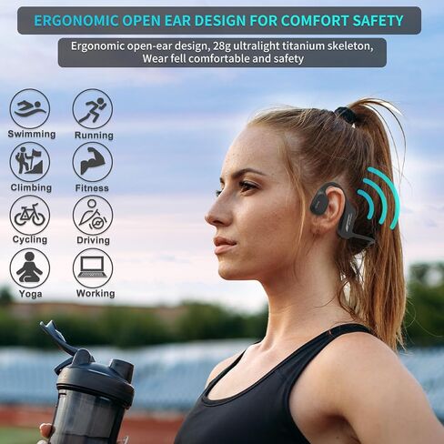 Bluetooth Bone Conduction Headphones, JIMBOBO Open Ear Wireless Earphones with 8GB Memory MP3 Player, Noise Cancelling Mic, IP68 Waterproof Sport Headset for Swimming, Running, Fitness, Yoga (Black) in Saudi Arabia