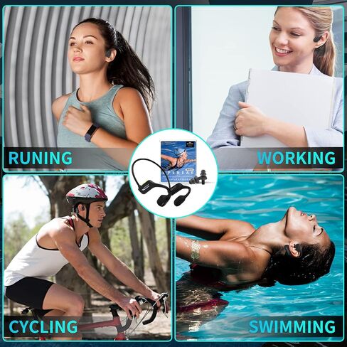 Bluetooth Bone Conduction Headphones, JIMBOBO Open Ear Wireless Earphones with 8GB Memory MP3 Player, Noise Cancelling Mic, IP68 Waterproof Sport Headset for Swimming, Running, Fitness, Yoga (Black) in Saudi Arabia