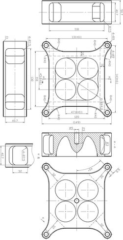 Alumimum Anodized Black 4150 Carburetor Spacer 1'' Tall Square Bore 4 Holes Tapered Manifold Carburetor Spacer in Kuwait
