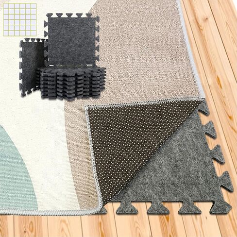 BXI Soundproof Interlocking Rug Pad 24 Pcs, 11x 11 x 0.32 inches Non Slip Rug Pads, High Density Noise Reduction Puzzle Felt Carpet Padding, Rug Mat Protects and Adds Cushion for Hardwood Floor in Kuwait