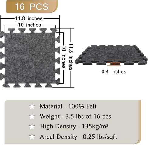BXI Soundproof Interlocking Rug Pad 24 Pcs, 11x 11 x 0.32 inches Non Slip Rug Pads, High Density Noise Reduction Puzzle Felt Carpet Padding, Rug Mat Protects and Adds Cushion for Hardwood Floor in Kuwait