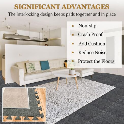 BXI Soundproof Interlocking Rug Pad 24 Pcs, 11x 11 x 0.32 inches Non Slip Rug Pads, High Density Noise Reduction Puzzle Felt Carpet Padding, Rug Mat Protects and Adds Cushion for Hardwood Floor in Kuwait