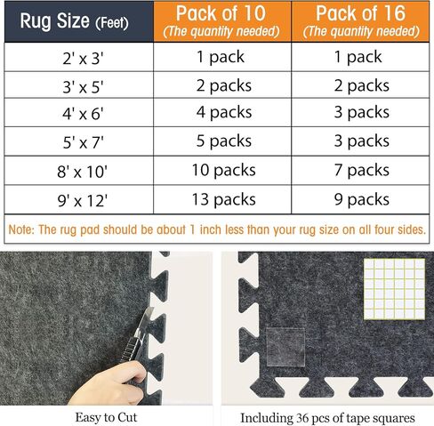 BXI Soundproof Interlocking Rug Pad 24 Pcs, 11x 11 x 0.32 inches Non Slip Rug Pads, High Density Noise Reduction Puzzle Felt Carpet Padding, Rug Mat Protects and Adds Cushion for Hardwood Floor in Kuwait