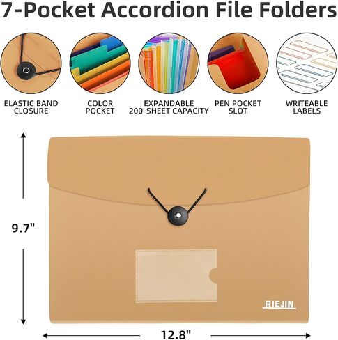 Accordian File Organizer 7 Pocket Expanding File Folder with Labels, Plastic Expandable File Folder for Documents Letter Size A4 Papers - Green in Saudi Arabia