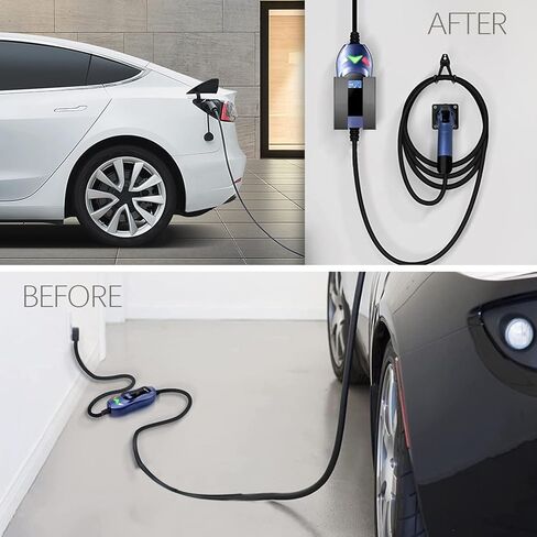 EV Charger Holder - Universal Metal EV Charging Box Wall Mount Bracket for J1772 EV Mobile Charging Box & Tesla Chargers, Adjustable fits Different Size Electric Car Charger Control Box - Black in Kuwait