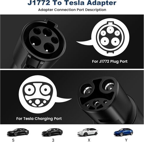 J1772 إلى محول شحن تسلا، 80A/240V AC Max Tesla محول، متوافق مع Tesla Model 3، Y، S، X، SAE J1772 إلى محول Tesla in Kuwait