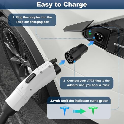 J1772 إلى محول شحن تسلا، 80A/240V AC Max Tesla محول، متوافق مع Tesla Model 3، Y، S، X، SAE J1772 إلى محول Tesla in Kuwait