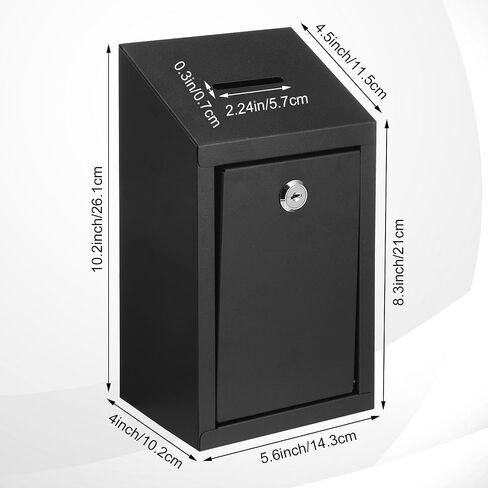 2 Pack Donation Box with Lock, Wall Mounted Suggestion Box Metal Collection Box with Slot and 2 Keys Ballot Box Voting Box, 4 x 5.6 x 10.2 Inch, Black in Saudi Arabia
