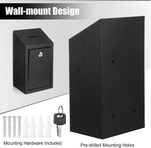 2 Pack Donation Box with Lock, Wall Mounted Suggestion Box Metal Collection Box with Slot and 2 Keys Ballot Box Voting Box, 4 x 5.6 x 10.2 Inch, Black in Saudi Arabia