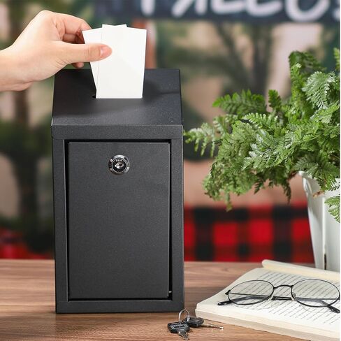 2 Pack Donation Box with Lock, Wall Mounted Suggestion Box Metal Collection Box with Slot and 2 Keys Ballot Box Voting Box, 4 x 5.6 x 10.2 Inch, Black in Saudi Arabia