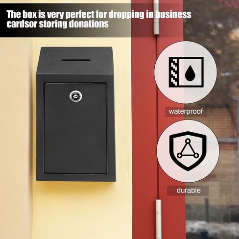 2 Pack Donation Box with Lock, Wall Mounted Suggestion Box Metal Collection Box with Slot and 2 Keys Ballot Box Voting Box, 4 x 5.6 x 10.2 Inch, Black in Saudi Arabia