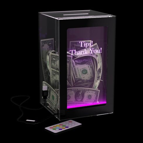 Tip Jar Light Up Acrylic Suggestion Box Color-Changing Tip Box with Lock, Key and Remote Ballot Box or Bartender Band Coffee Shop Restaurant (USB) in Saudi Arabia
