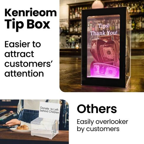 Tip Jar Light Up Acrylic Suggestion Box Color-Changing Tip Box with Lock, Key and Remote Ballot Box or Bartender Band Coffee Shop Restaurant (USB) in Saudi Arabia