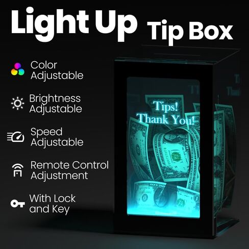 Tip Jar Light Up Acrylic Suggestion Box Color-Changing Tip Box with Lock, Key and Remote Ballot Box or Bartender Band Coffee Shop Restaurant (USB) in Saudi Arabia
