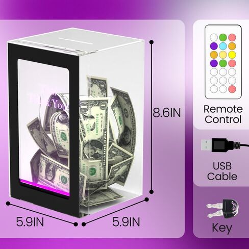 Tip Jar Light Up Acrylic Suggestion Box Color-Changing Tip Box with Lock, Key and Remote Ballot Box or Bartender Band Coffee Shop Restaurant (USB) in Saudi Arabia