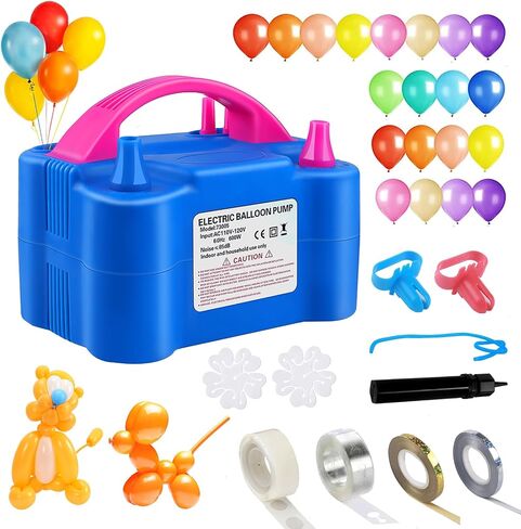 Balloon Pump,Dual Nozzles Electric Balloon Pump with 100 Balloons, Balloon Inflator Air Pump Balloon Blower with Tying Tool, Colored Ribbons for Party Birthday Wedding Festival Decoration in Saudi Arabia