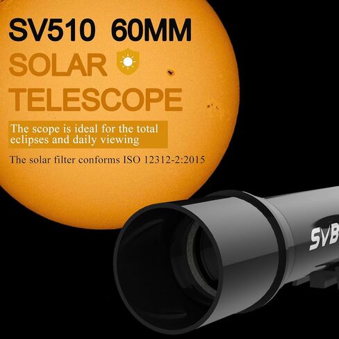 SVBONY SV510 Solar Eclipse Telescope, 60mm Portable Refractor for Solar Eclipses Sunspots, Meets ISO 12312-2:2015 Standard, Travel Telescope Permanently Attached Solar Filter in Saudi Arabia