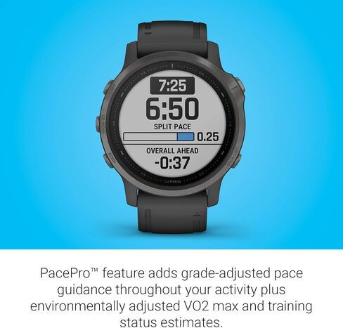 Garmin Fenix 6S Sapphire, Premium Multisport GPS Watch, Smaller-Sized, Features Mapping, Music, Grade-Adjusted Pace Guidance and Pulse Ox Sensors, Black (Renewed) in Saudi Arabia