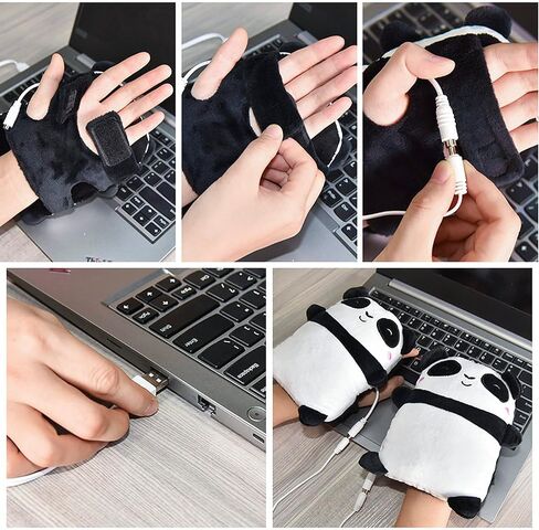 قفازات تدفئة USB لطيفة على شكل باندا للنساء والرجال والأطفال، قفازات ناعمة من القطيفة بدون أصابع للكمبيوتر المحمول USB شحن قفازات تدفئة يدوية شتوية للفتيات والأولاد والحفلات التنكرية للهالوين in Saudi Arabia