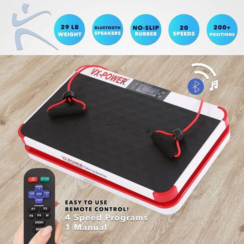VX-Power Slimplate Digital - Vibration Plate Whole Body Oscillating Vibration Platform Exercise Machine w/ Resistance Bands for Home Cardio, Shaping, Toning & Fitness, Bluetooth Speakers in Saudi Arabia