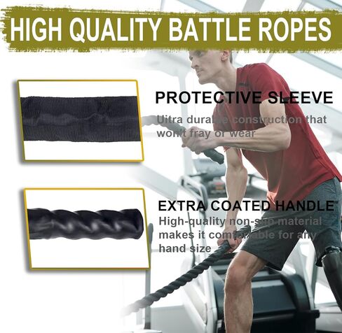 Battle Exercise Training Rope with Protective Cover Dacron,30ft/40ft/50ft Length Battle Rope Exercise Workout Strength Training Undulation in Kuwait