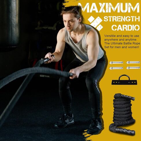 Battle Exercise Training Rope with Protective Cover Dacron,30ft/40ft/50ft Length Battle Rope Exercise Workout Strength Training Undulation in Kuwait