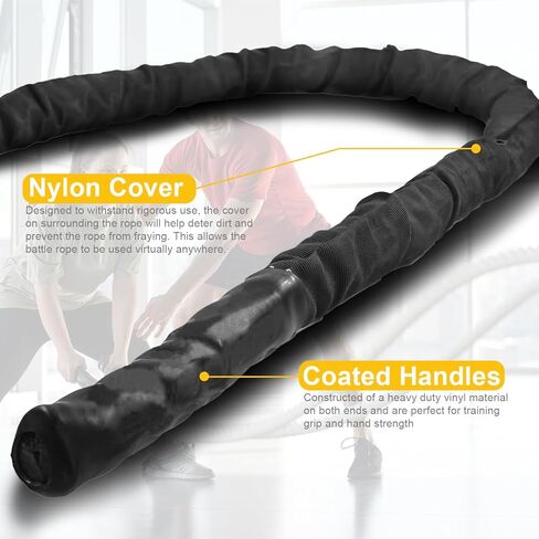 Battle Exercise Training Rope with Protective Cover Dacron,30ft/40ft/50ft Length Battle Rope Exercise Workout Strength Training Undulation in Kuwait