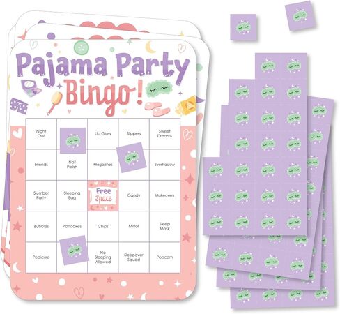 Big Dot of Happiness Pajama Slumber Party - Bingo Cards and Markers - Girls Sleepover Birthday Party Bingo Game - Set of 18 in Saudi Arabia
