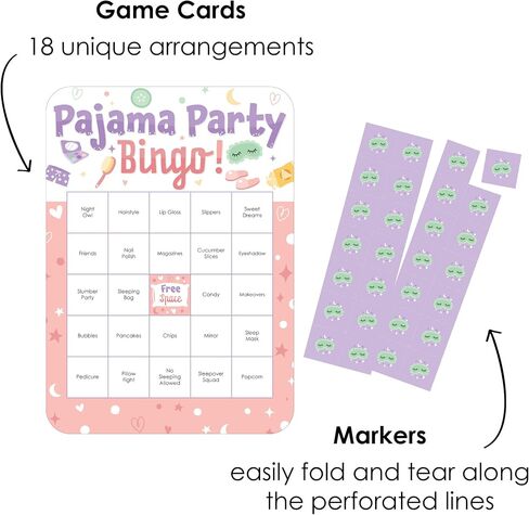 Big Dot of Happiness Pajama Slumber Party - Bingo Cards and Markers - Girls Sleepover Birthday Party Bingo Game - Set of 18 in Saudi Arabia