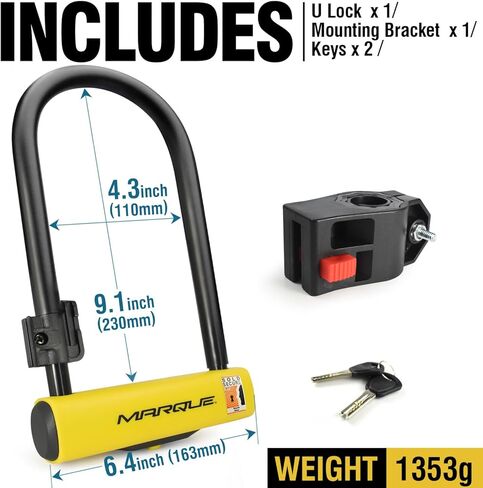 MARQUE Bike U Lock – Anti-Theft Heavy-Duty U Lock for Bicycles, 16mm Shackle with Mounting Bracket and 2 Keys, for Mountain Bike, Electric Bike, Folding Bike, Scooter (U Lock) in Saudi Arabia