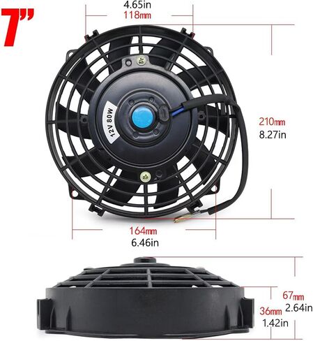 مروحة تبريد نحيفة مقاس 7 بوصات من Gooeap، مروحة تبريد مشعاع كهربائي باللون الأسود 12 فولت 800 CFM مجموعة تثبيت عالمية (7 بوصات) in Saudi Arabia