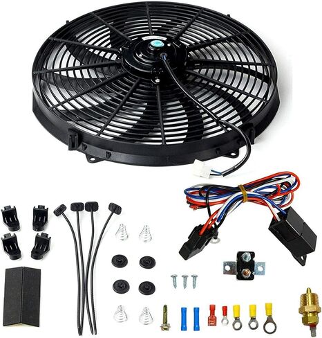 16 inch Electric Radiator Fan, 3000 CFM 10 Blades Electric Fan Automotive Black with Thermostat Wiring Switch Relay Kit in Saudi Arabia