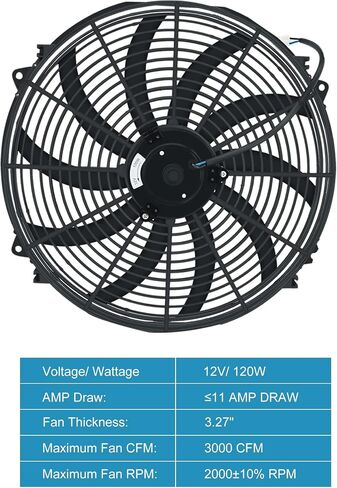 16 inch Electric Radiator Fan, 3000 CFM 10 Blades Electric Fan Automotive Black with Thermostat Wiring Switch Relay Kit in Saudi Arabia