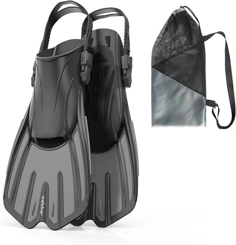 Swim Fins, Snorkel Fins with Adjustable Open Heel for Snorkeling, Diving, Swimming, Travel Size Snorkel Fins for Adult Men Women in Saudi Arabia