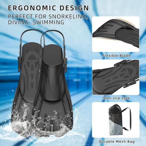 Swim Fins, Snorkel Fins with Adjustable Open Heel for Snorkeling, Diving, Swimming, Travel Size Snorkel Fins for Adult Men Women in Saudi Arabia