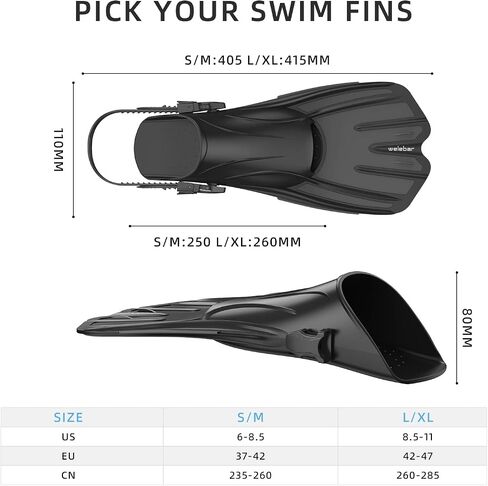 Swim Fins, Snorkel Fins with Adjustable Open Heel for Snorkeling, Diving, Swimming, Travel Size Snorkel Fins for Adult Men Women in Saudi Arabia