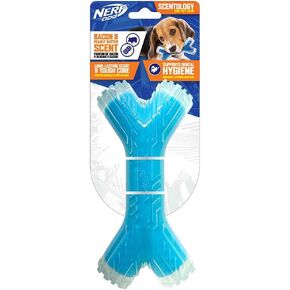 Nerf Dog 8in TPR/PP Scented Peanut Butter/Bacon SuperScent Stick Solid Core -Clear/Light Blue